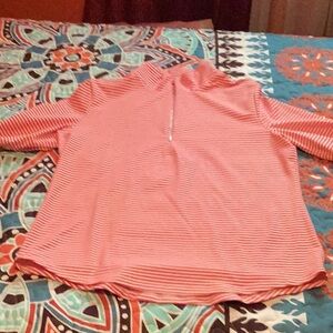 Tommy Bahama Red and White Striped Boxy Polo 3/4 zipper Shirt